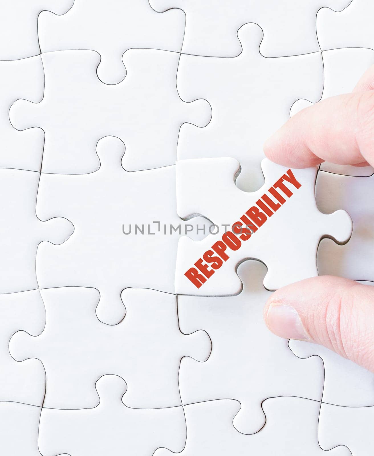 Last puzzle piece with word  RESPONSIBILITY. Concept image
