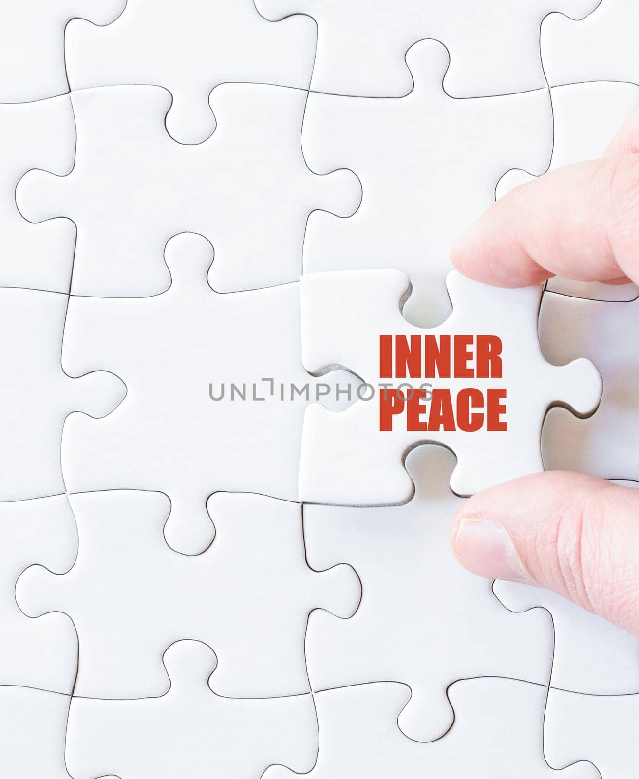 Last puzzle piece with words   INNER PEACE. Concept image