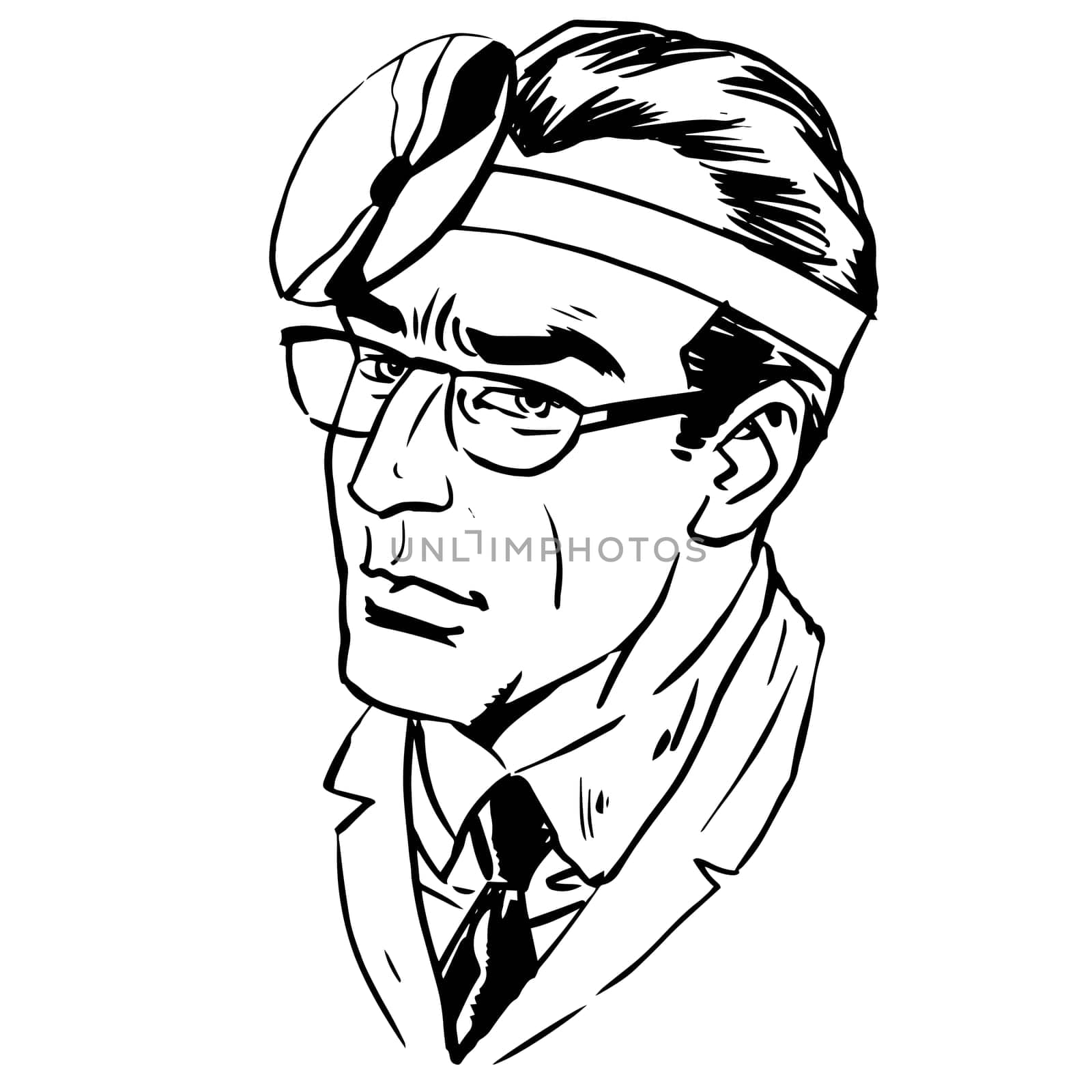 Therapist line art ear nose throat. Graphics portrait of a man health medical theme
