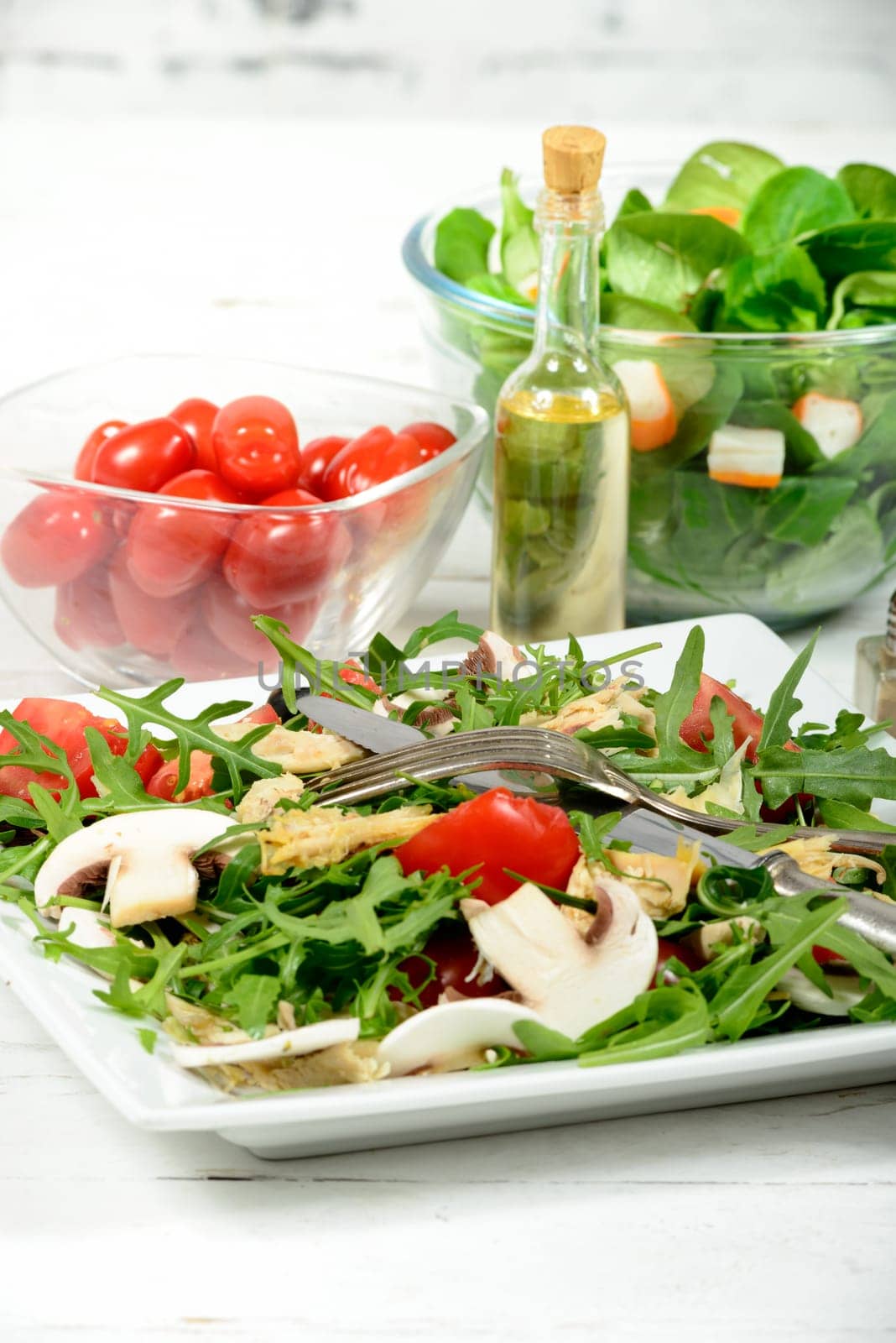 seasonal salad on the old white table