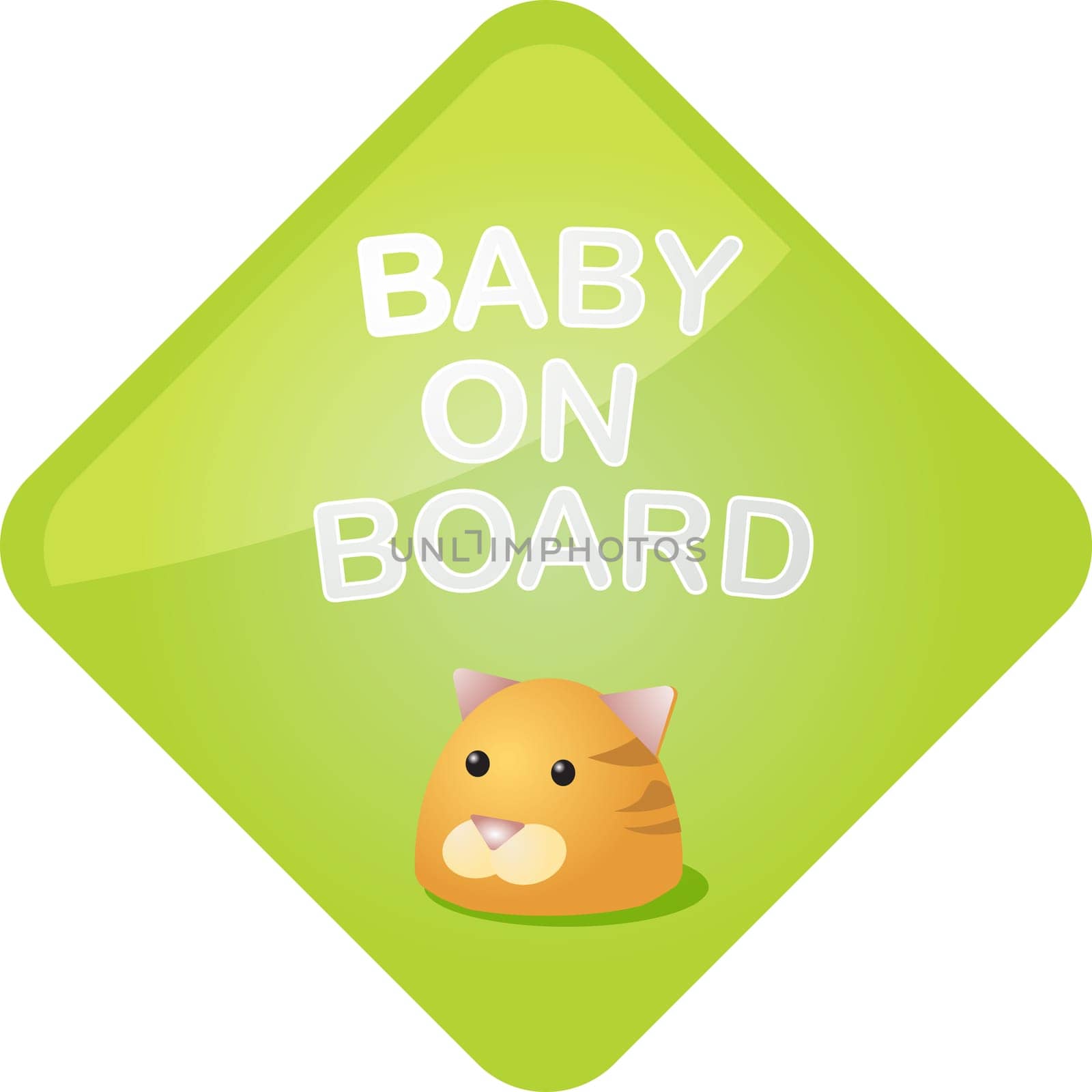 Baby on board sticker with cat, sign illustration