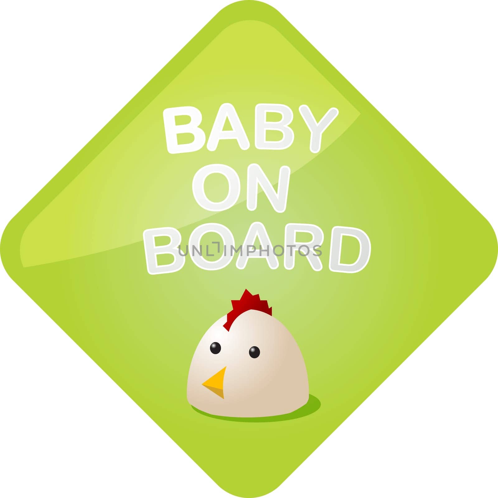 Baby on board sticker with chicken, sign illustration