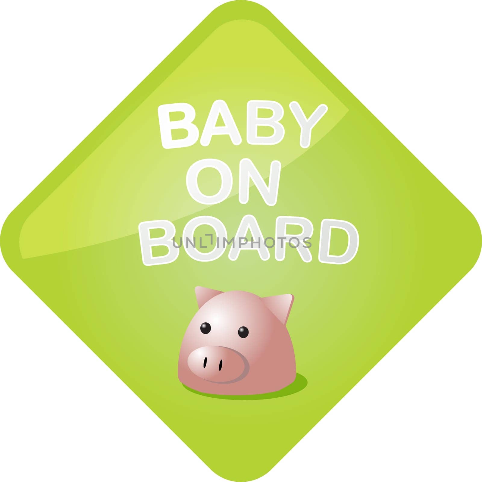 Baby on board sticker with pig, sign illustration