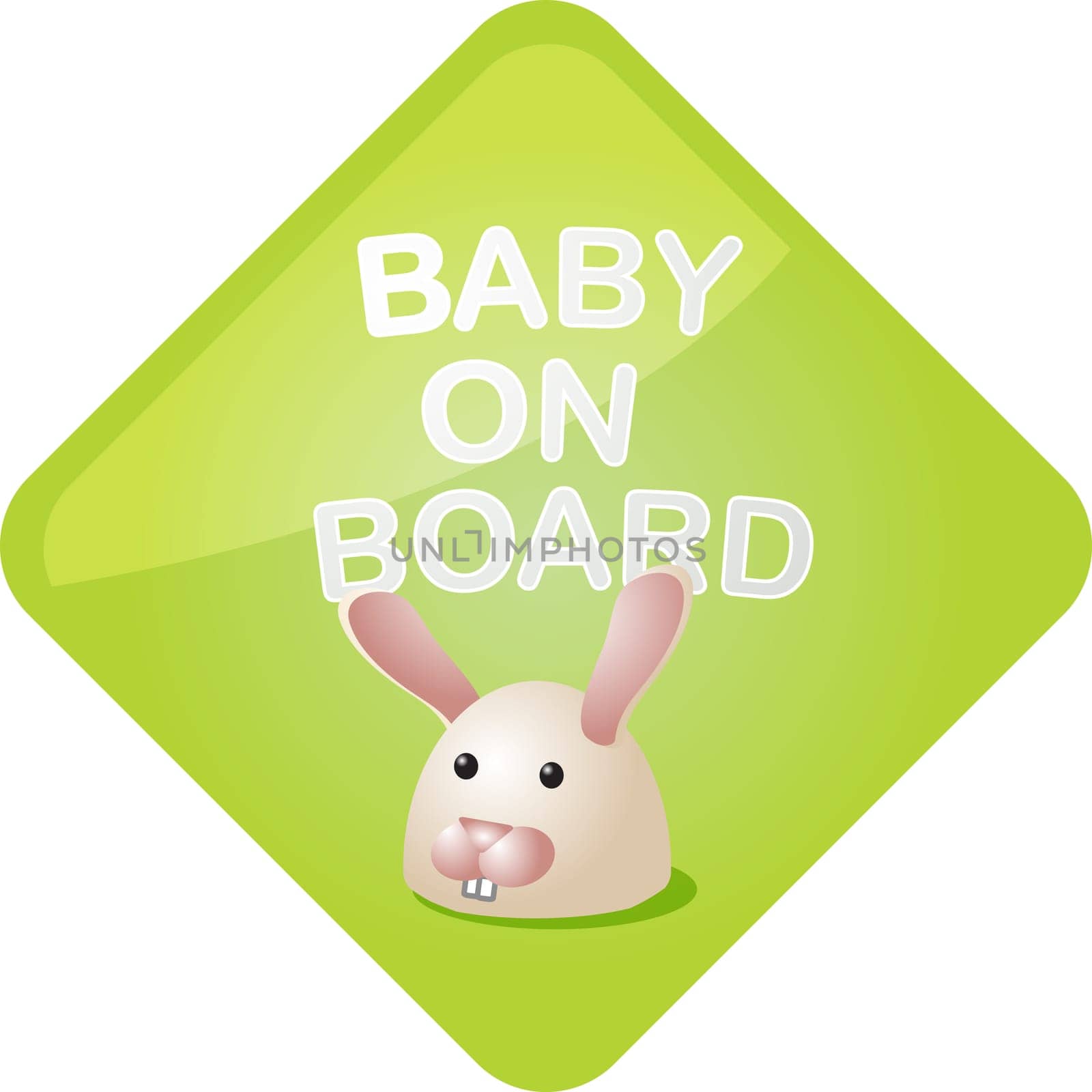 Baby on board sticker with bunny, sign illustration