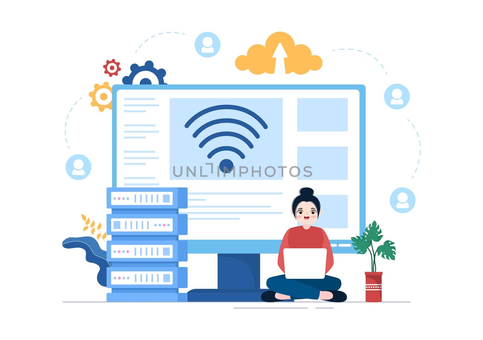 Intranet Internet Network Connection Technology to Share Confidential Company Information in Template Hand Drawn Cartoon Flat Illustration