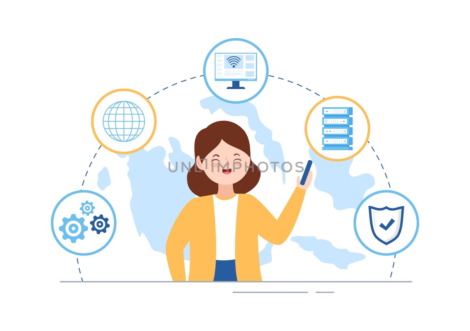 Intranet Internet Network Connection Technology to Share Confidential Company Information in Template Hand Drawn Cartoon Flat Illustration