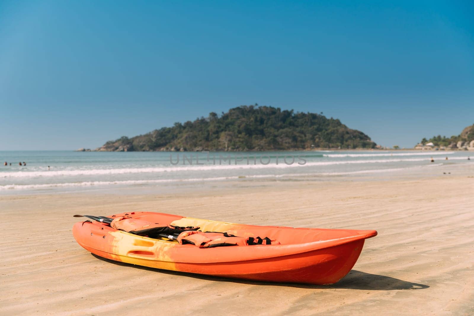 Canacona, Goa, India. Canoe Kayak For Rent Parked On Famous Palolem Beach In Summer Sunny Day.