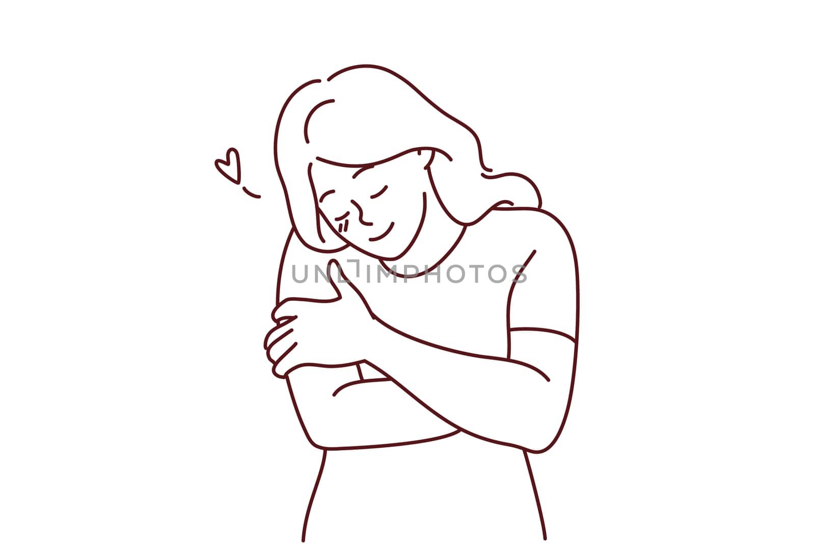 Happy girl hug herself