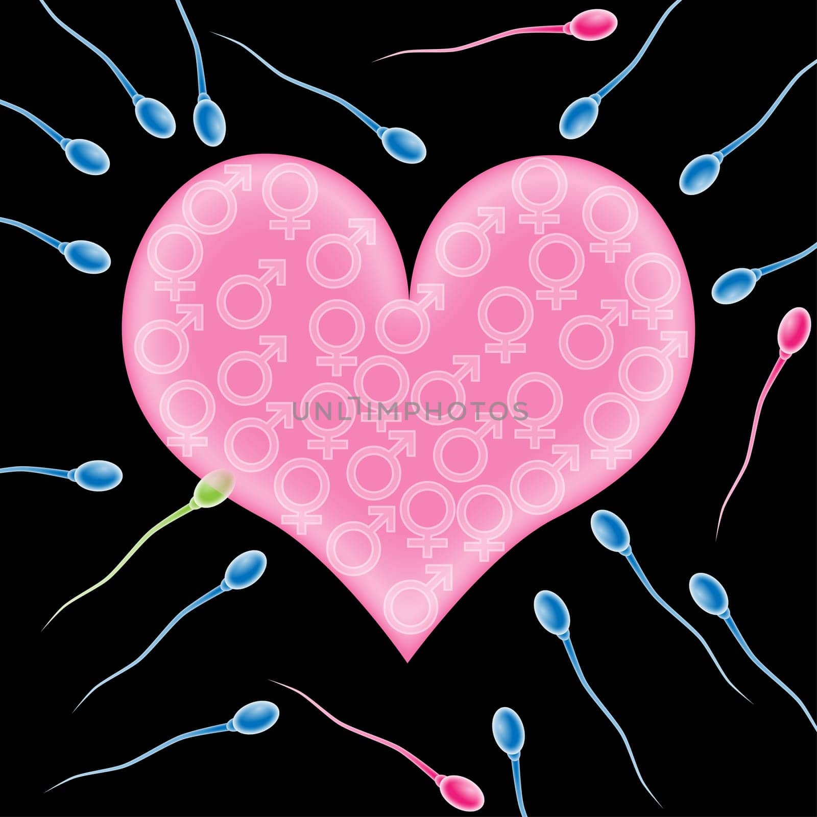 Illustration of conception a new life on a black background.