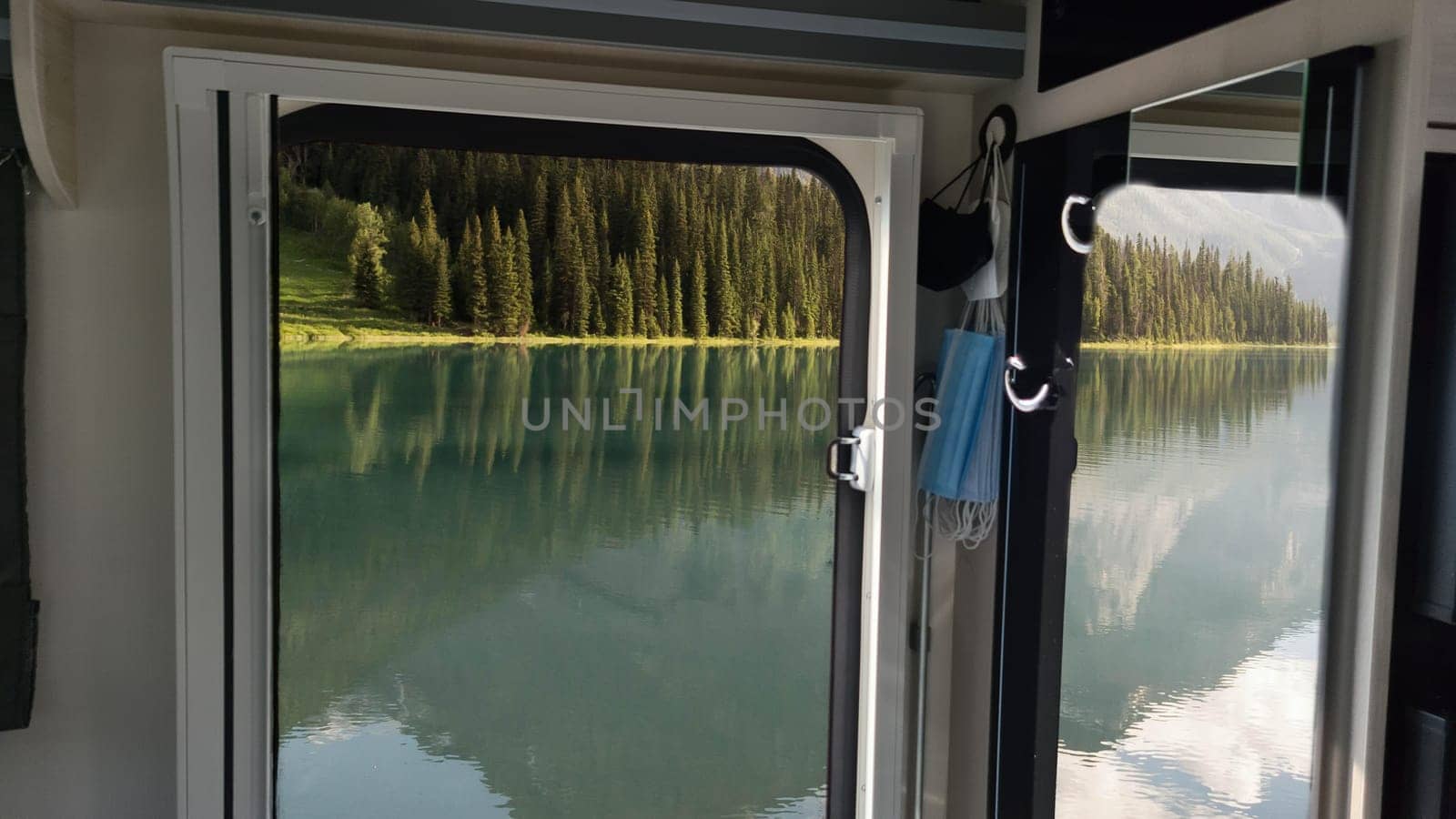 View from the door of a mobile home, campervan on a beautiful Bersee