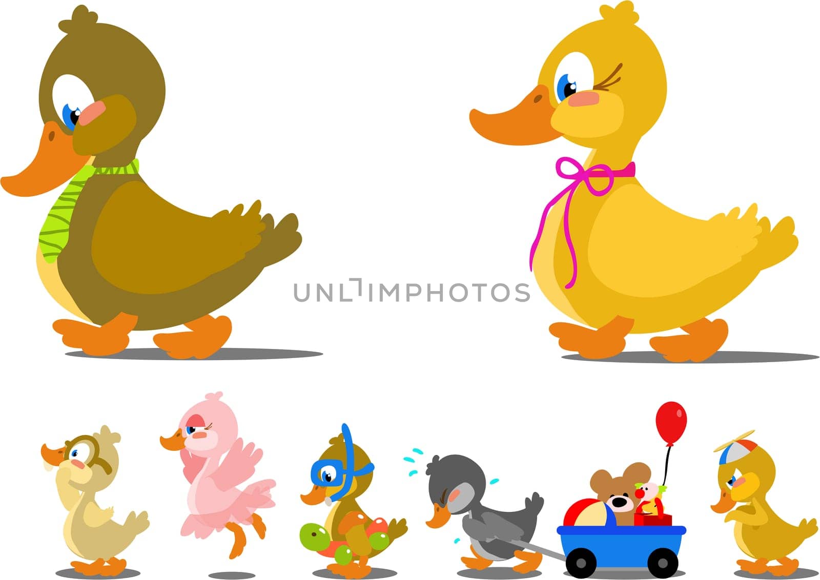 cartoon family of ducks