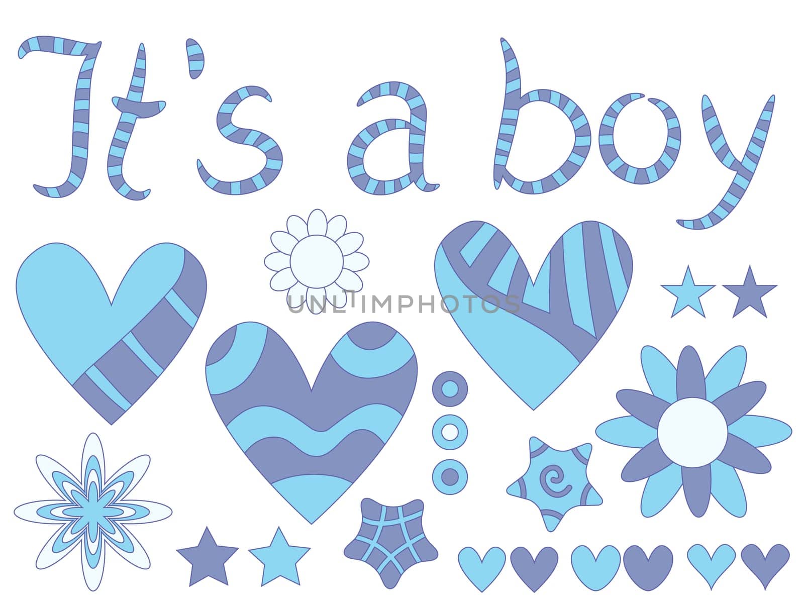 It's a boy - text, hearts, stars and flowers