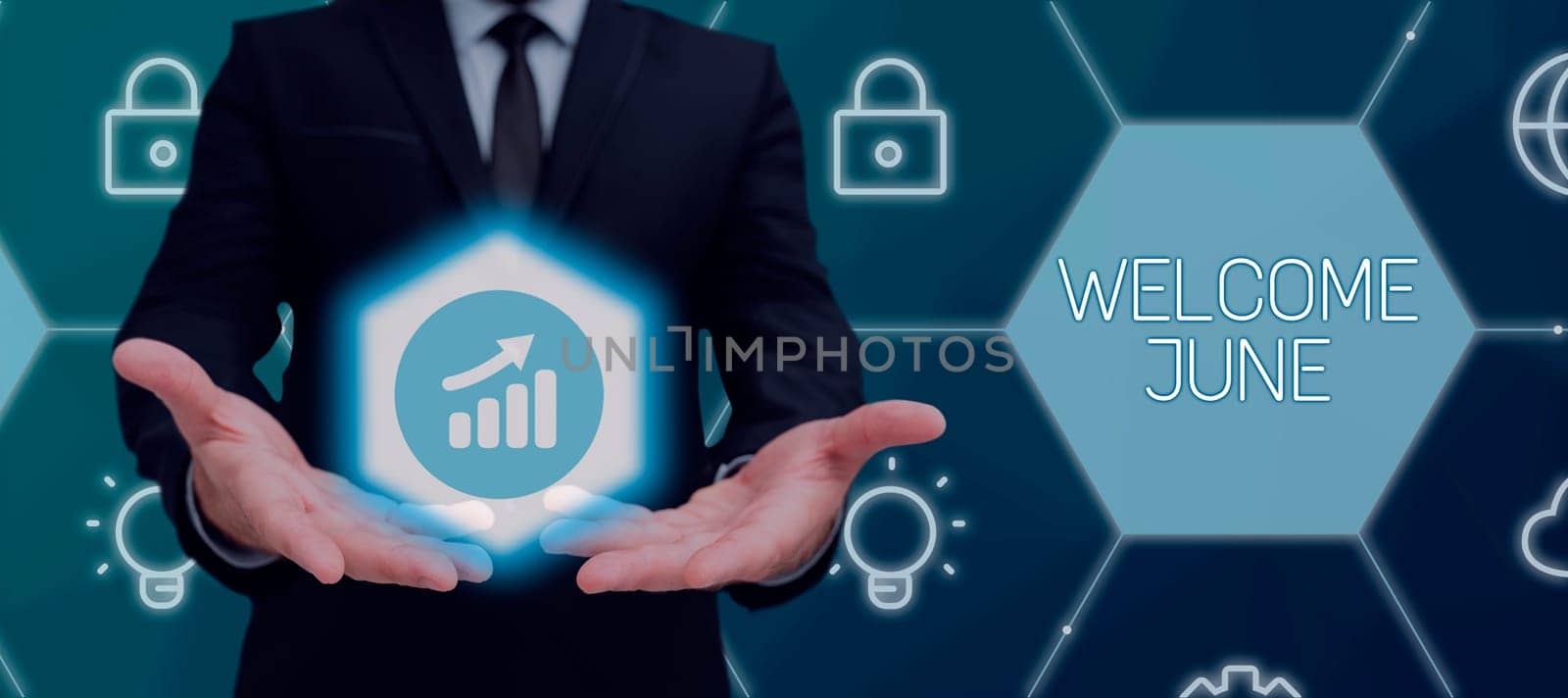 Inspiration showing sign Welcome June, Business overview Calendar Sixth Month Second Quarter Thirty days Greetings
