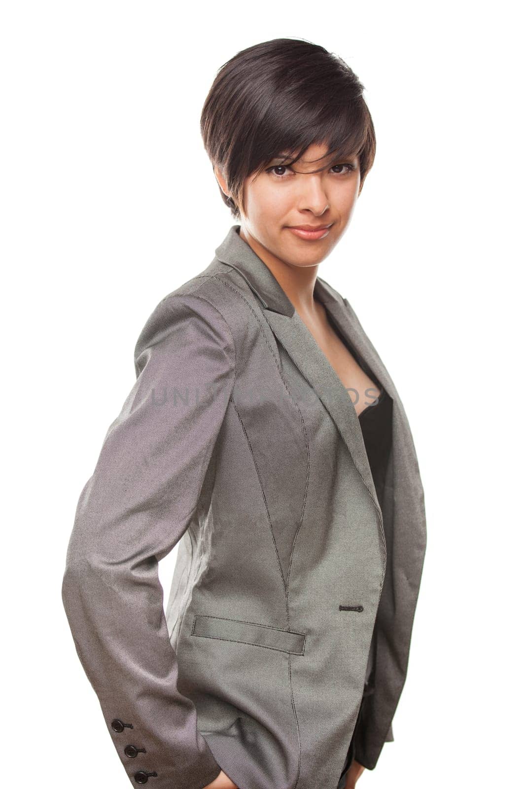 Pretty Biracial Girl Isolated Against White Background.