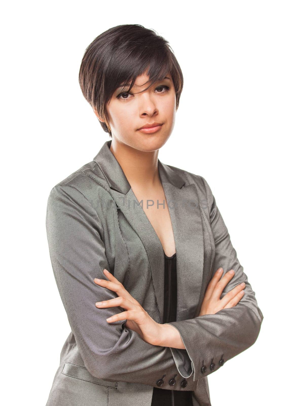 Pretty Biracial Girl Isolated Against White Background.