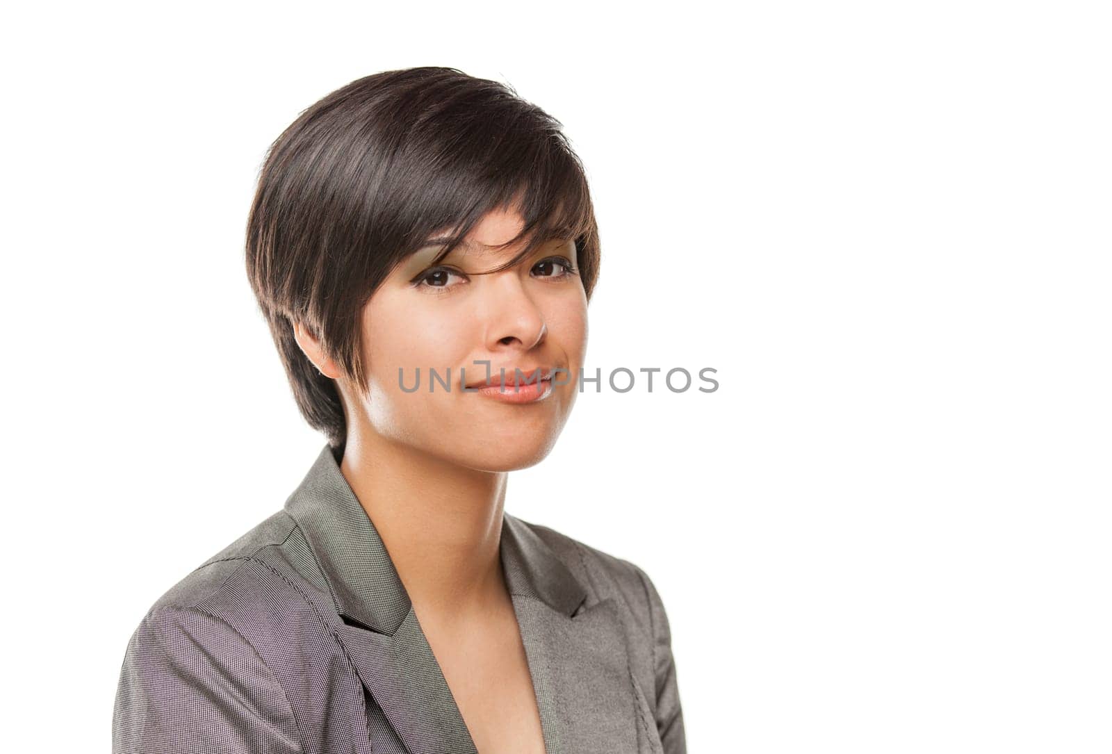Pretty Biracial Girl Isolated Against White Background.