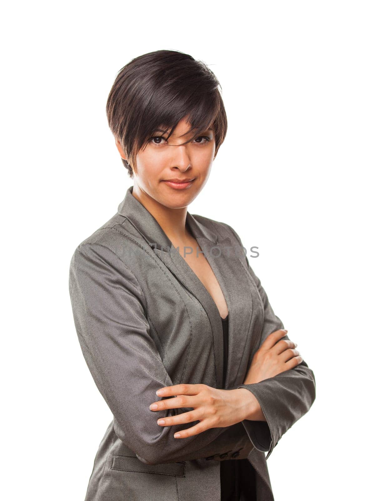 Pretty Biracial Girl Isolated Against White Background.