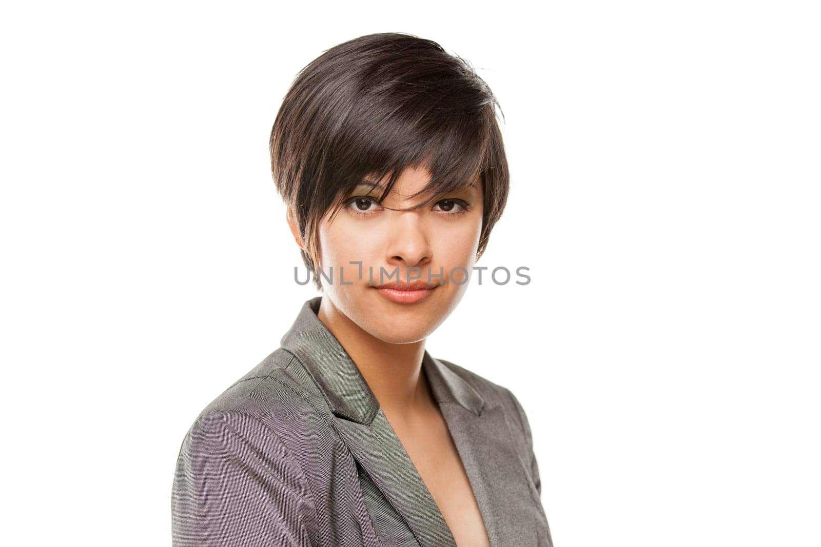 Pretty Biracial Girl Isolated Against White Background.