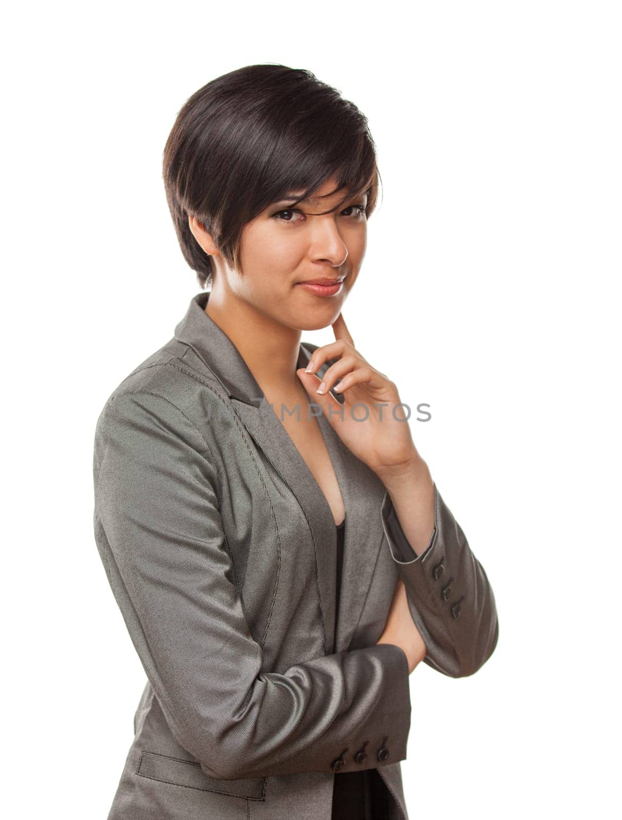 Pretty Biracial Girl Isolated Against White Background.