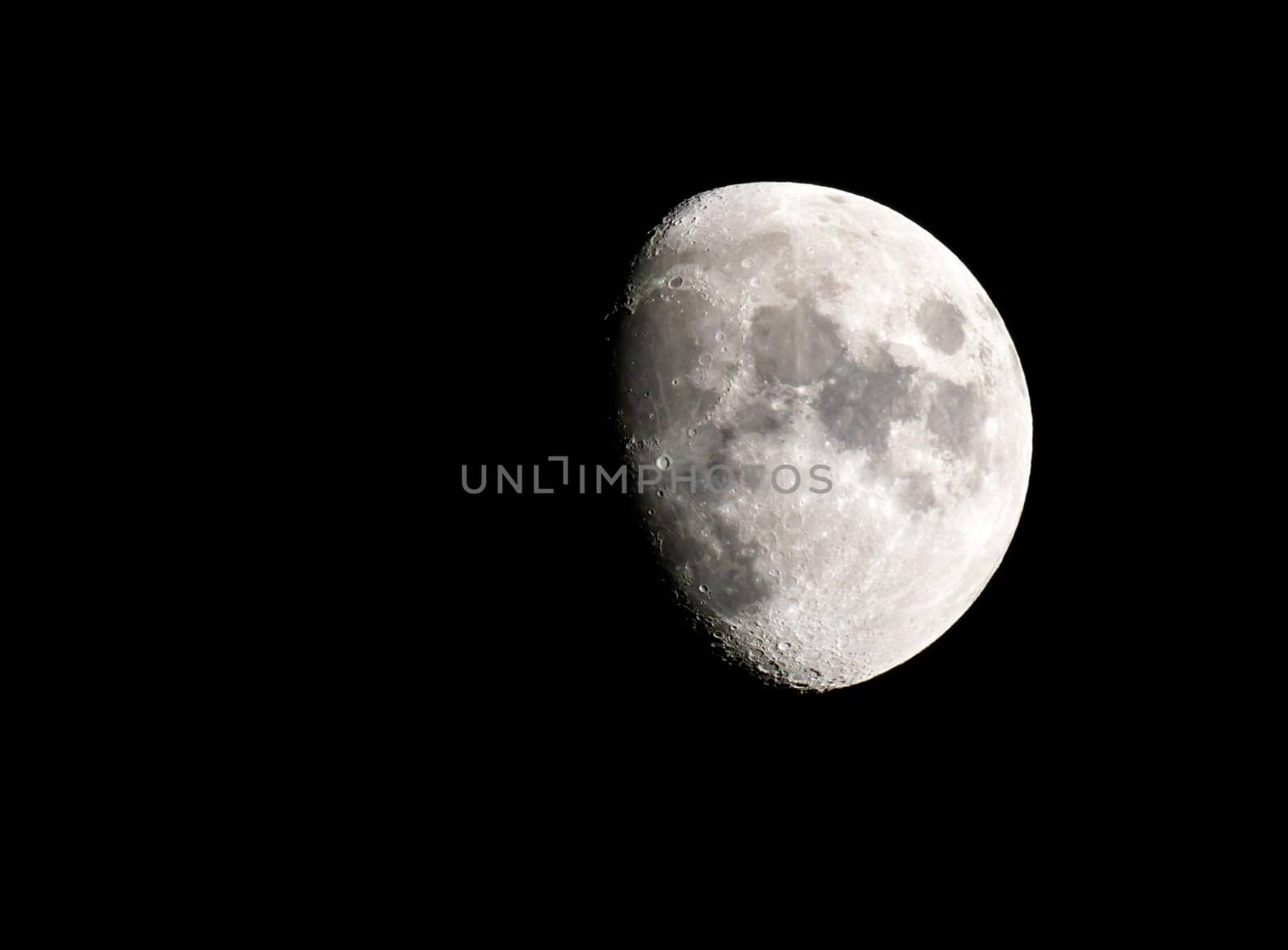 Three Quarter Full Moon Against Black Sky - 40+ MP Image