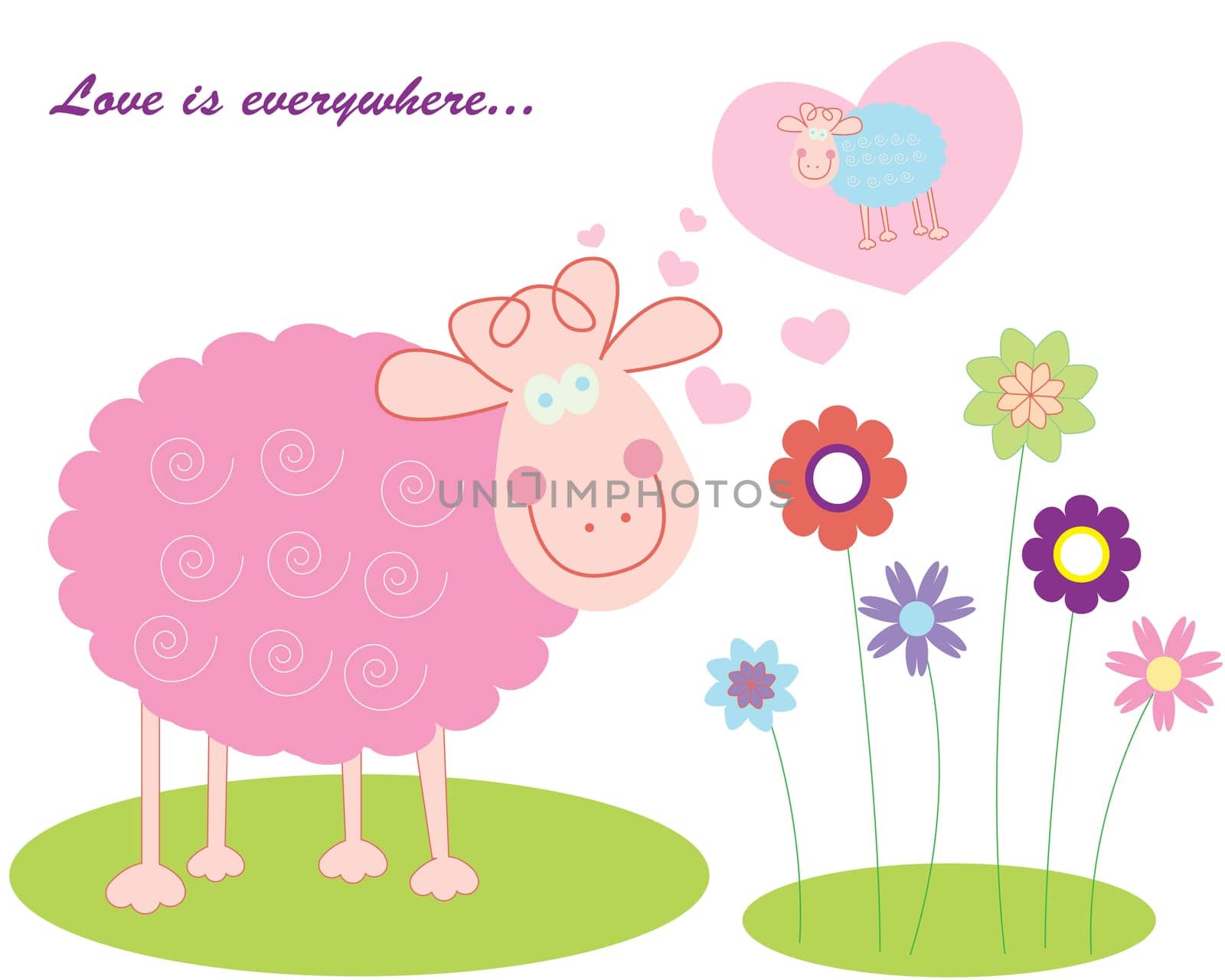 Vector illustration of sheep in love