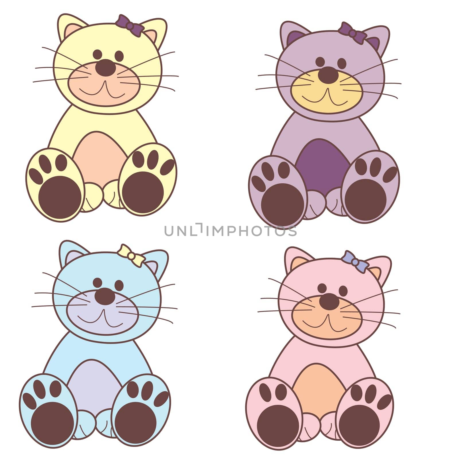 Vector clipart of colorful cats decorated with bow