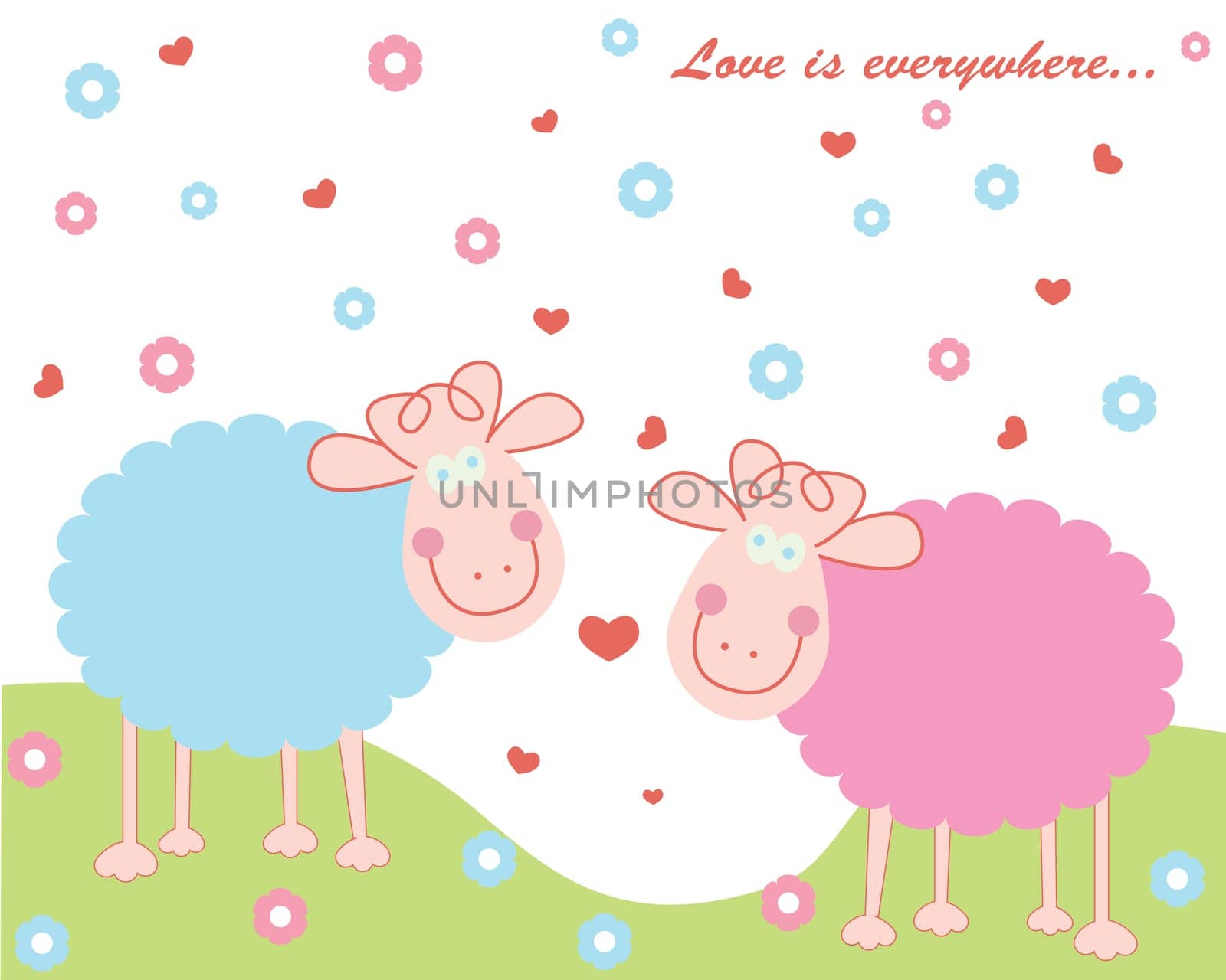 Vector illustration of sheep in love