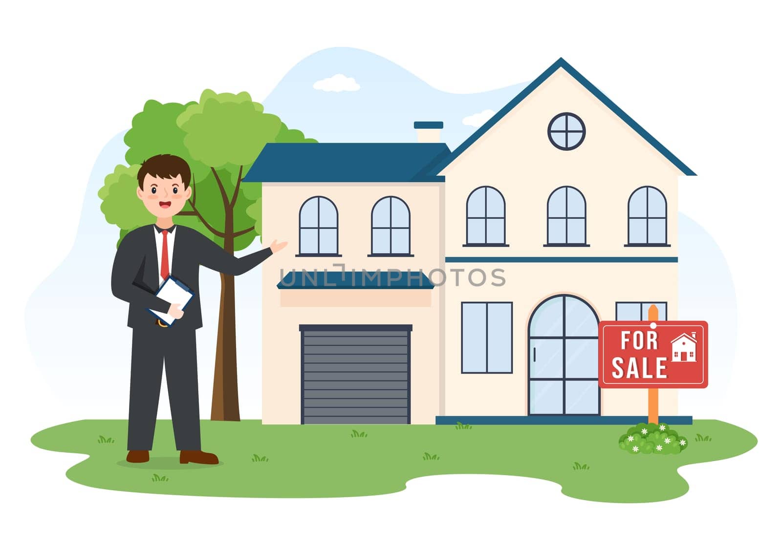 Land Broker Template Hand Drawn Cartoon Flat Illustration with Bridging Investors or Buyers and Sellers Agent for Buy, Rent and Sell Property