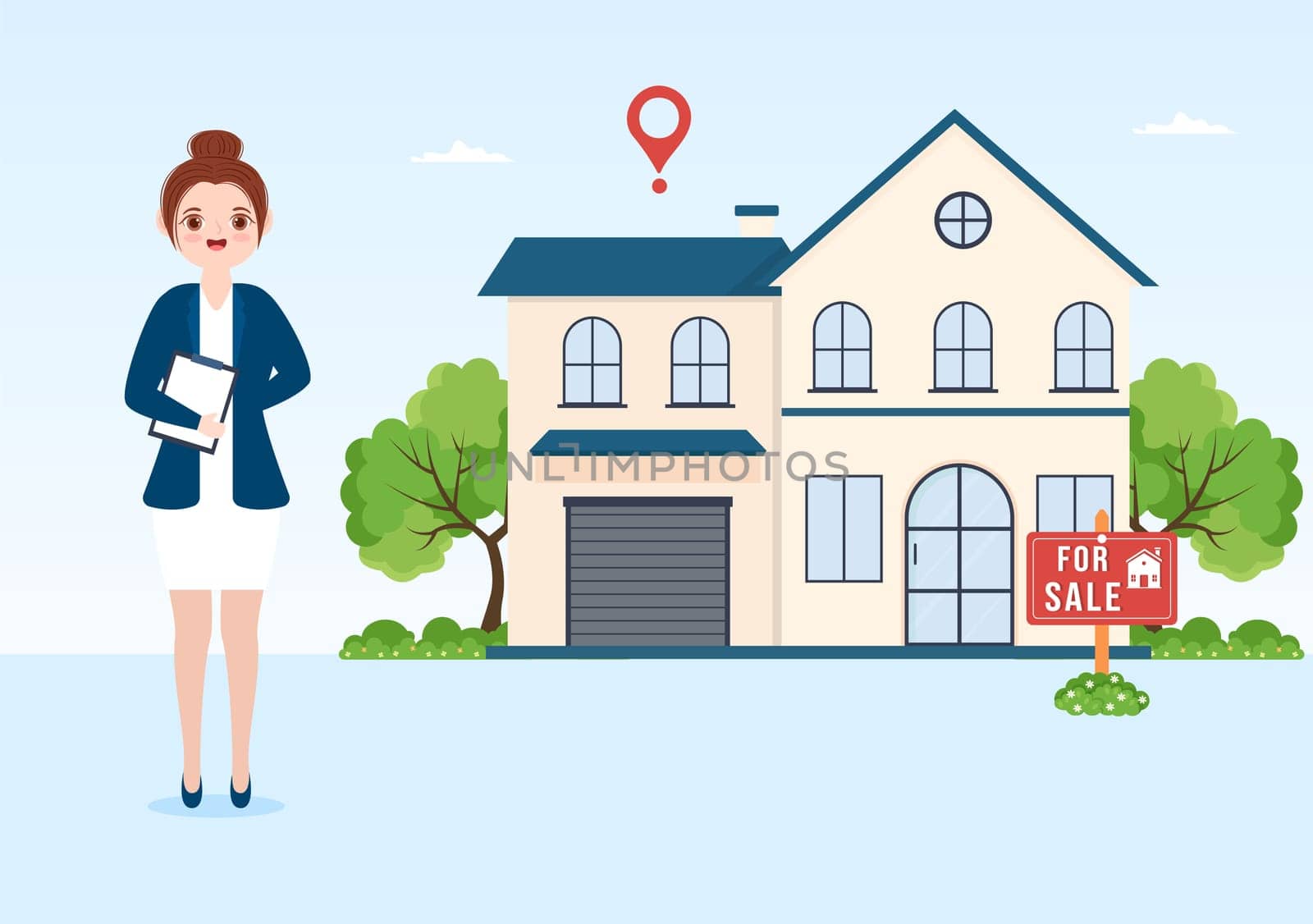 Land Broker Template Hand Drawn Cartoon Flat Illustration with Bridging Investors or Buyers and Sellers Agent for Buy, Rent and Sell Property