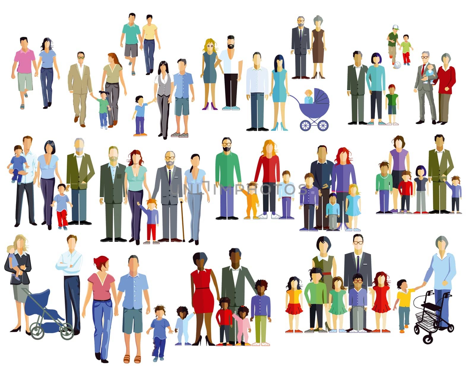 Family members, generation groups, illustration
