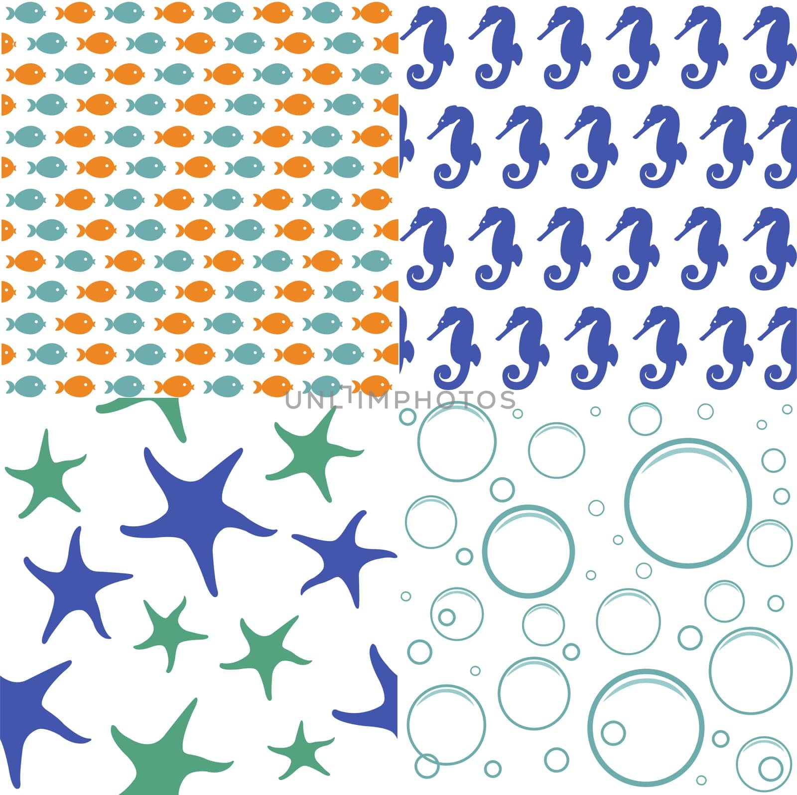 Sea seamless patterns, nautical design, marine elements