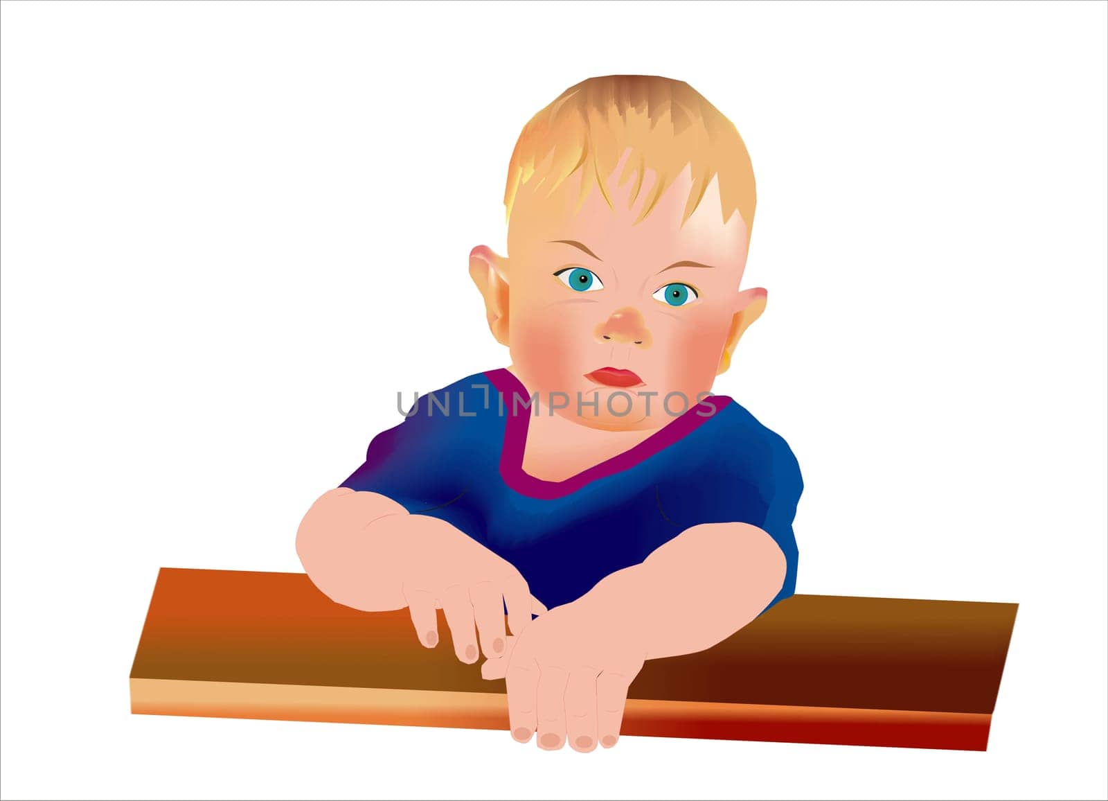 the table sits a little sad child