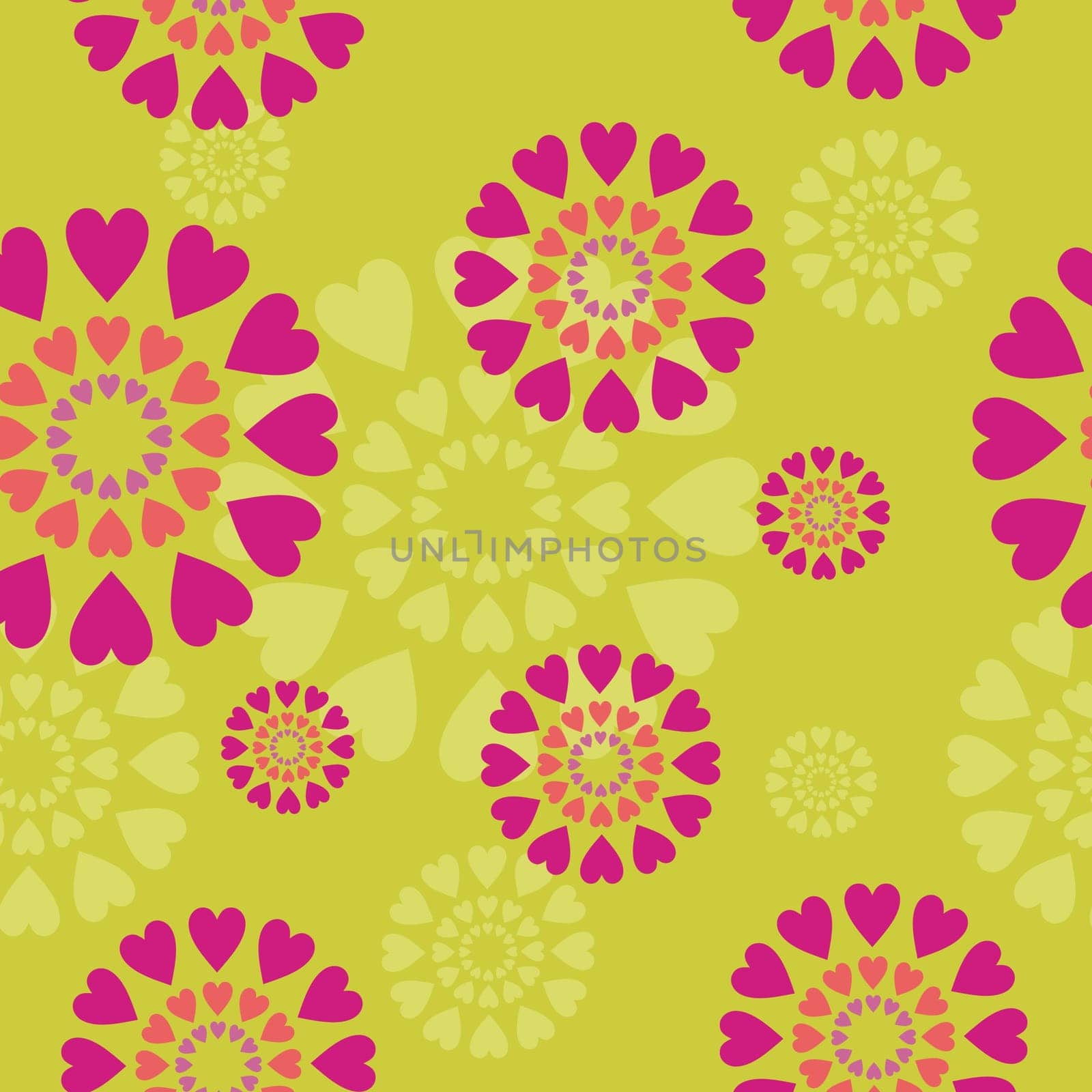 background with hearts and flowers on green