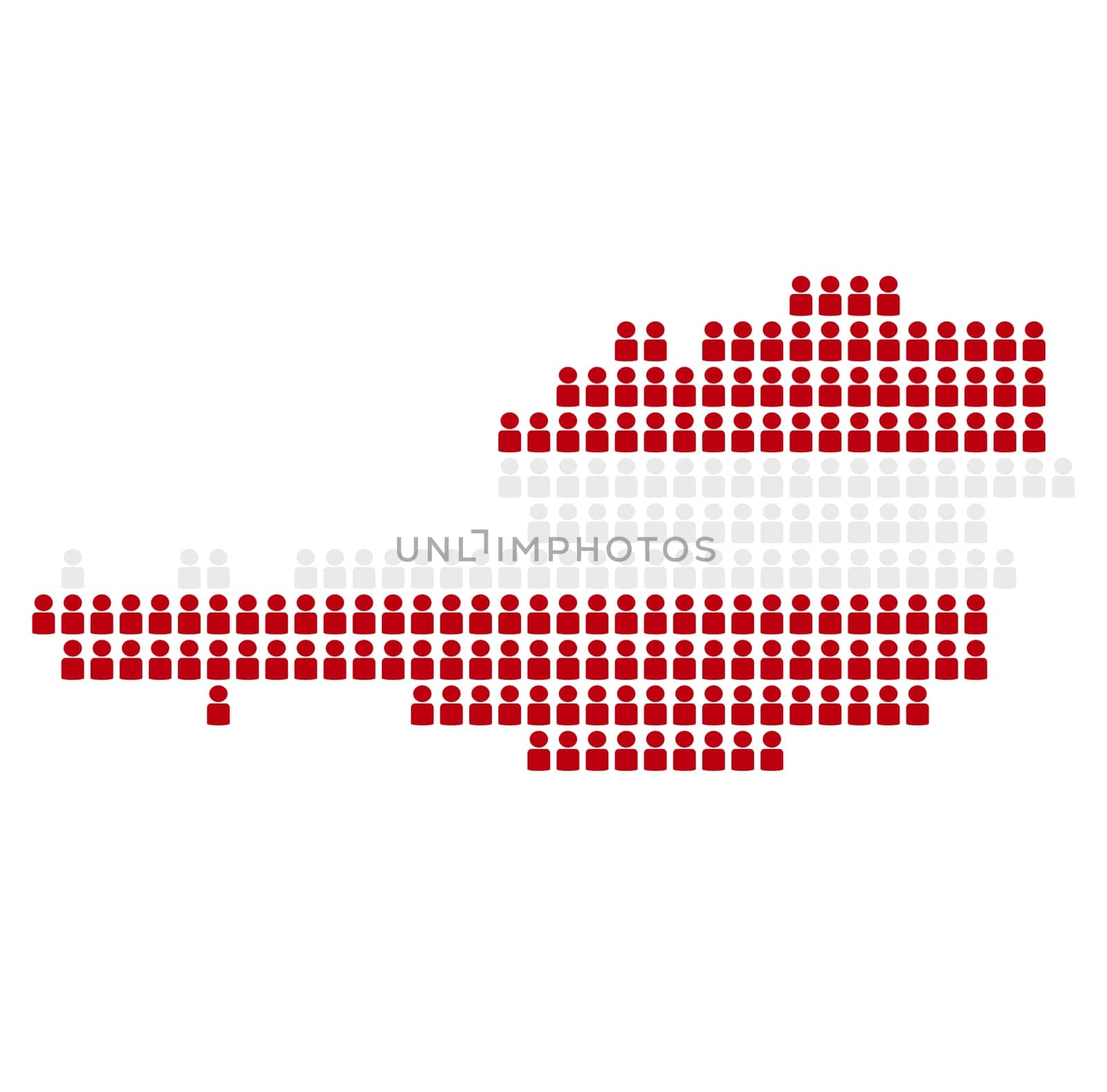 Map of Austria in national colors composed of small icons of people