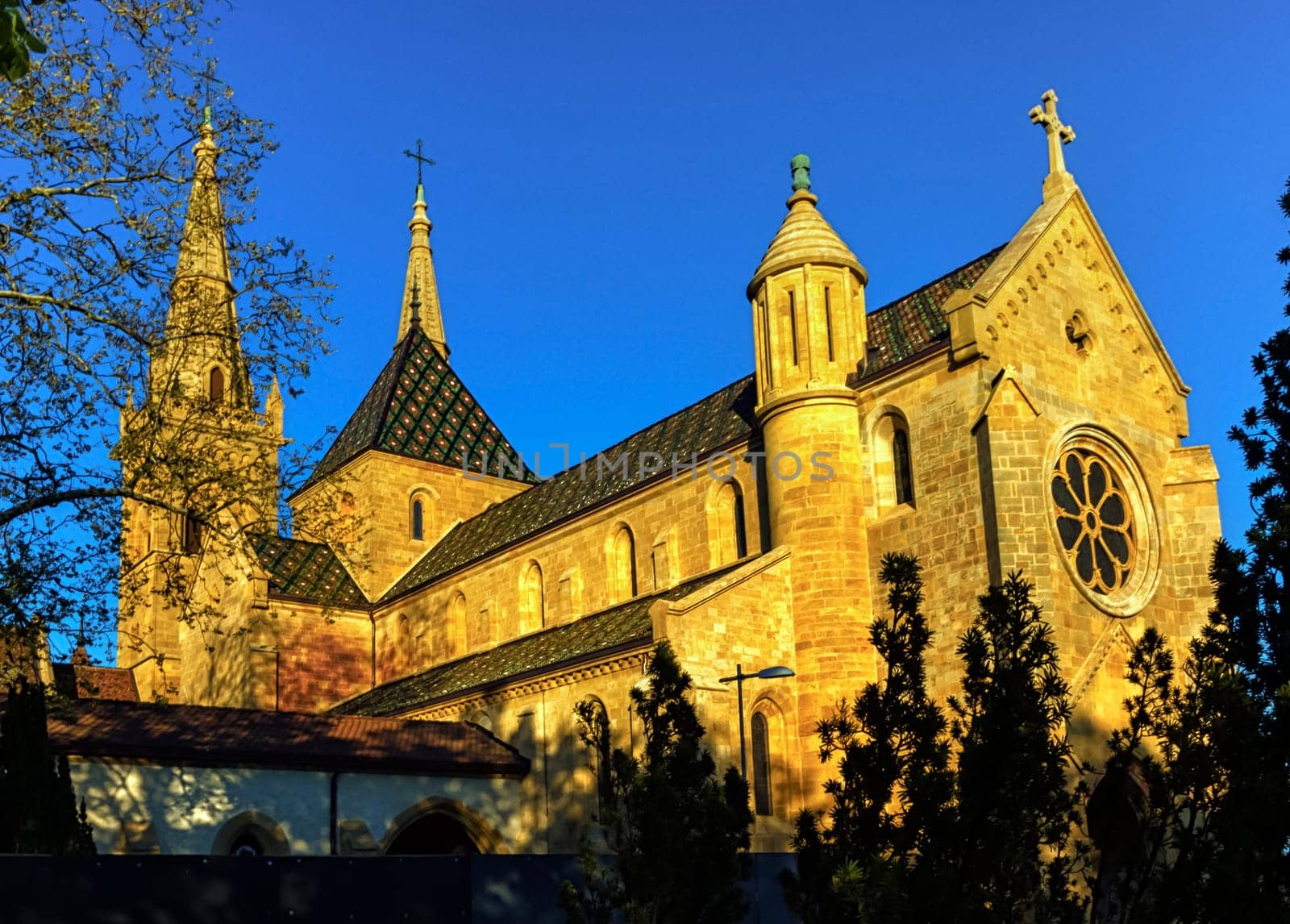 Protestant collegiate Church by sunset, Neuchatel, Switzerland