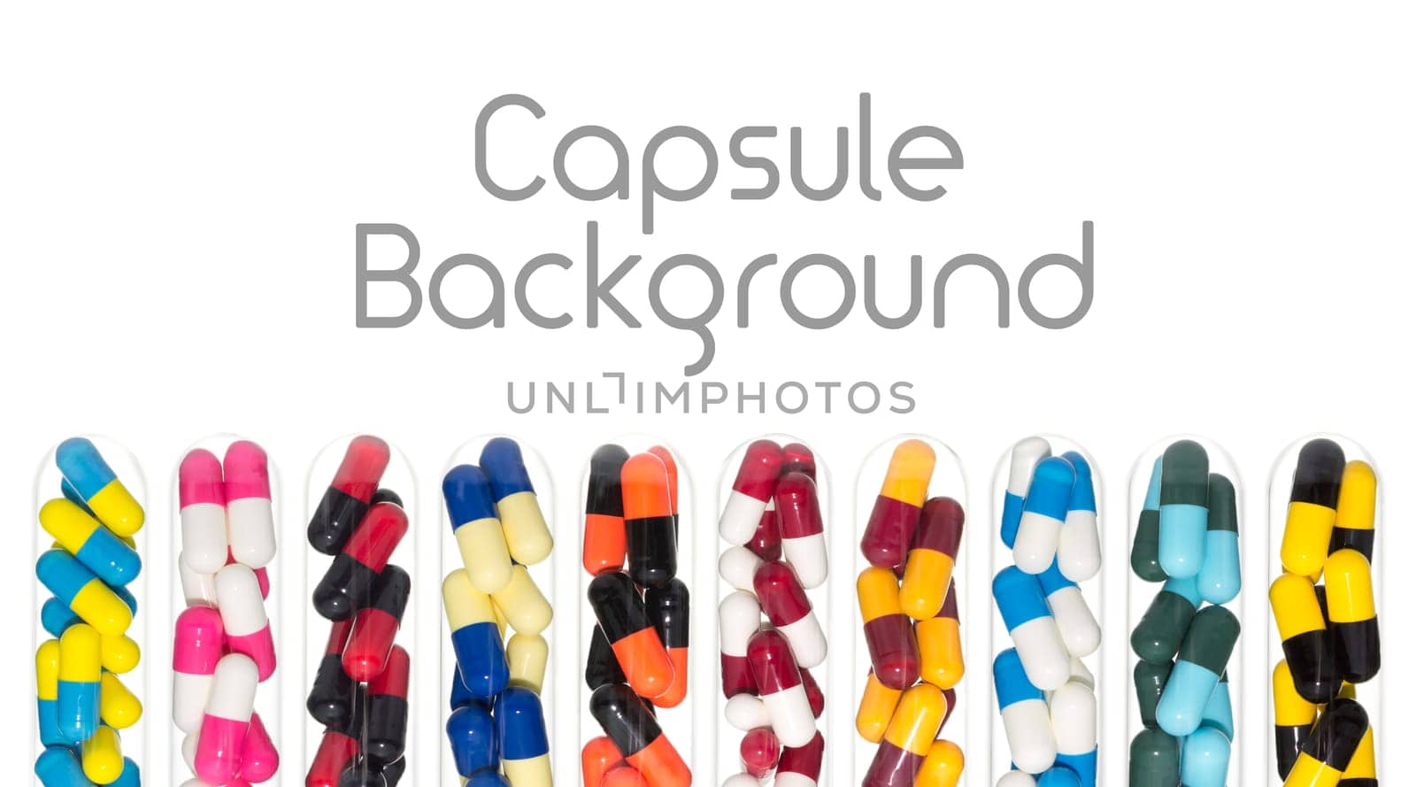 Drug or pill or capsule in test tube background. Background for hospital or clinic or health or medical design