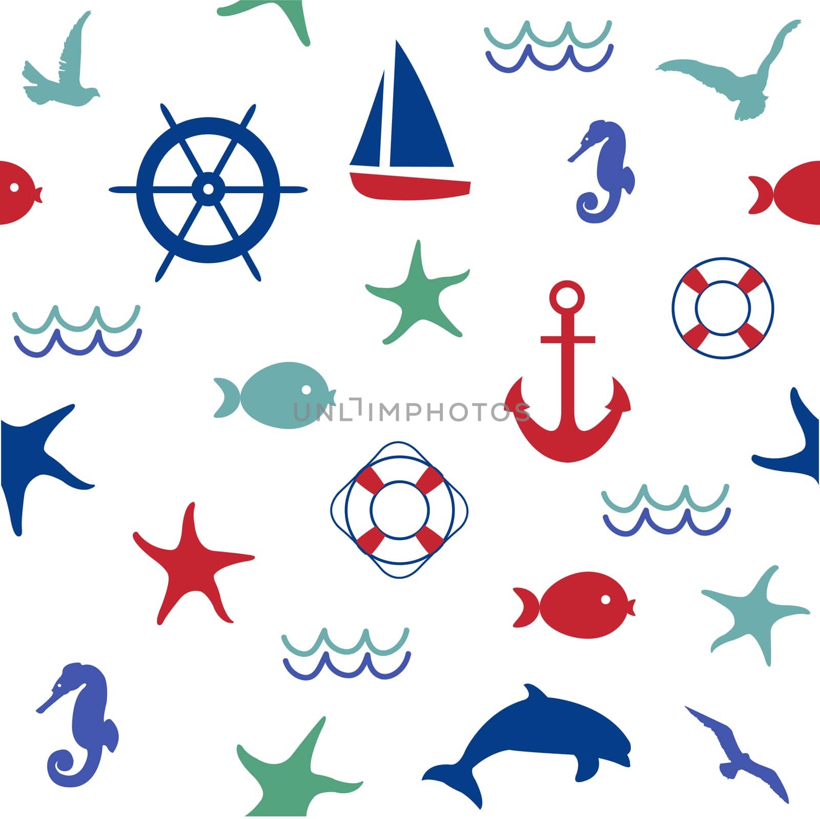 Cute marine life seamless pattern