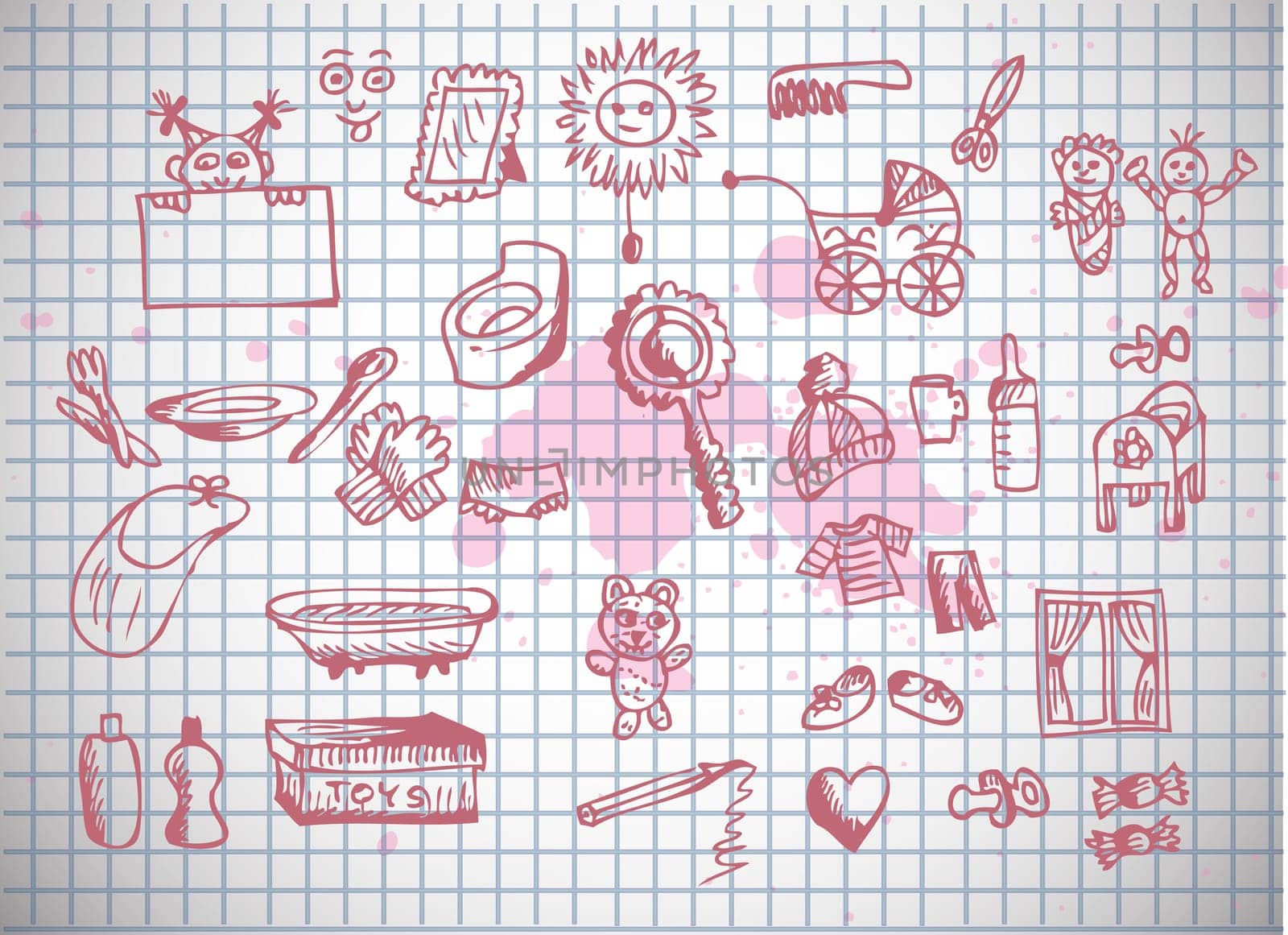 small baby icons isolated on the old paper