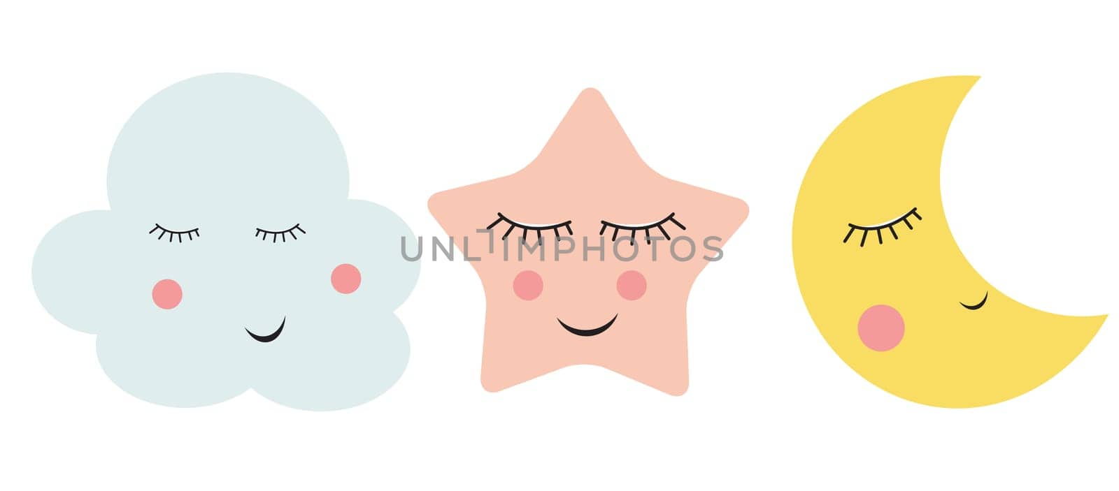 Cute Cloud, Star and Moon  Vector Illustration EPS10