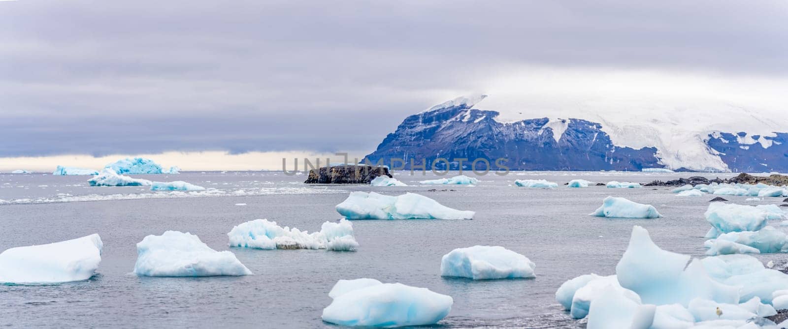 Antarctic iceberg landscape at the tip of the Antarctic Peninsula in the 48km long Antarctic Sound, known for its amazing accumulation of drifting ice of all different sizes.