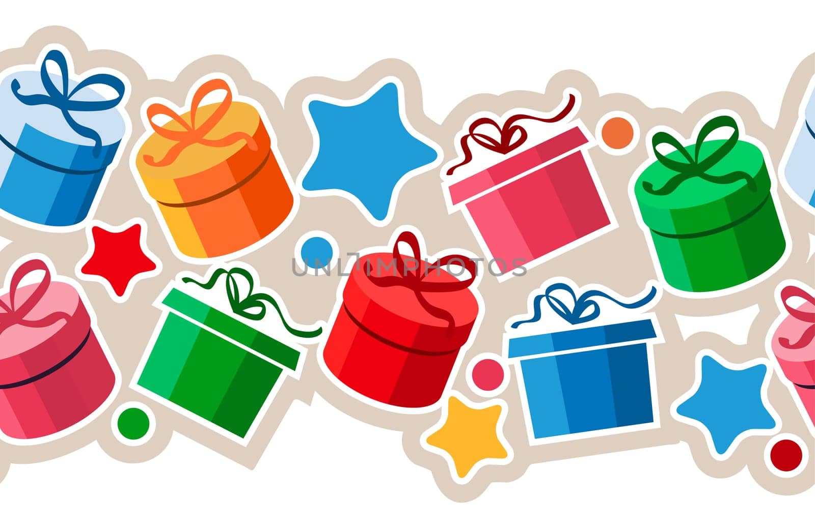 Seamless border with stylized gift boxes and stars