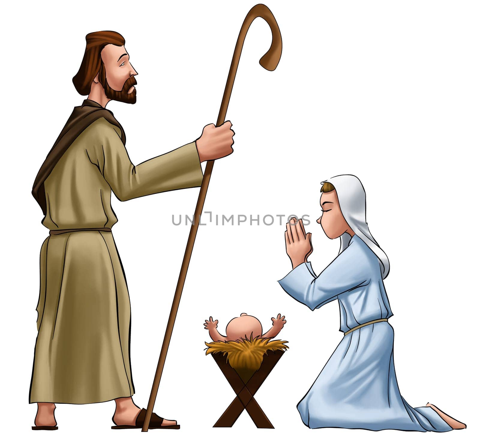 crhistmas scene with joseph mary and jesus baby