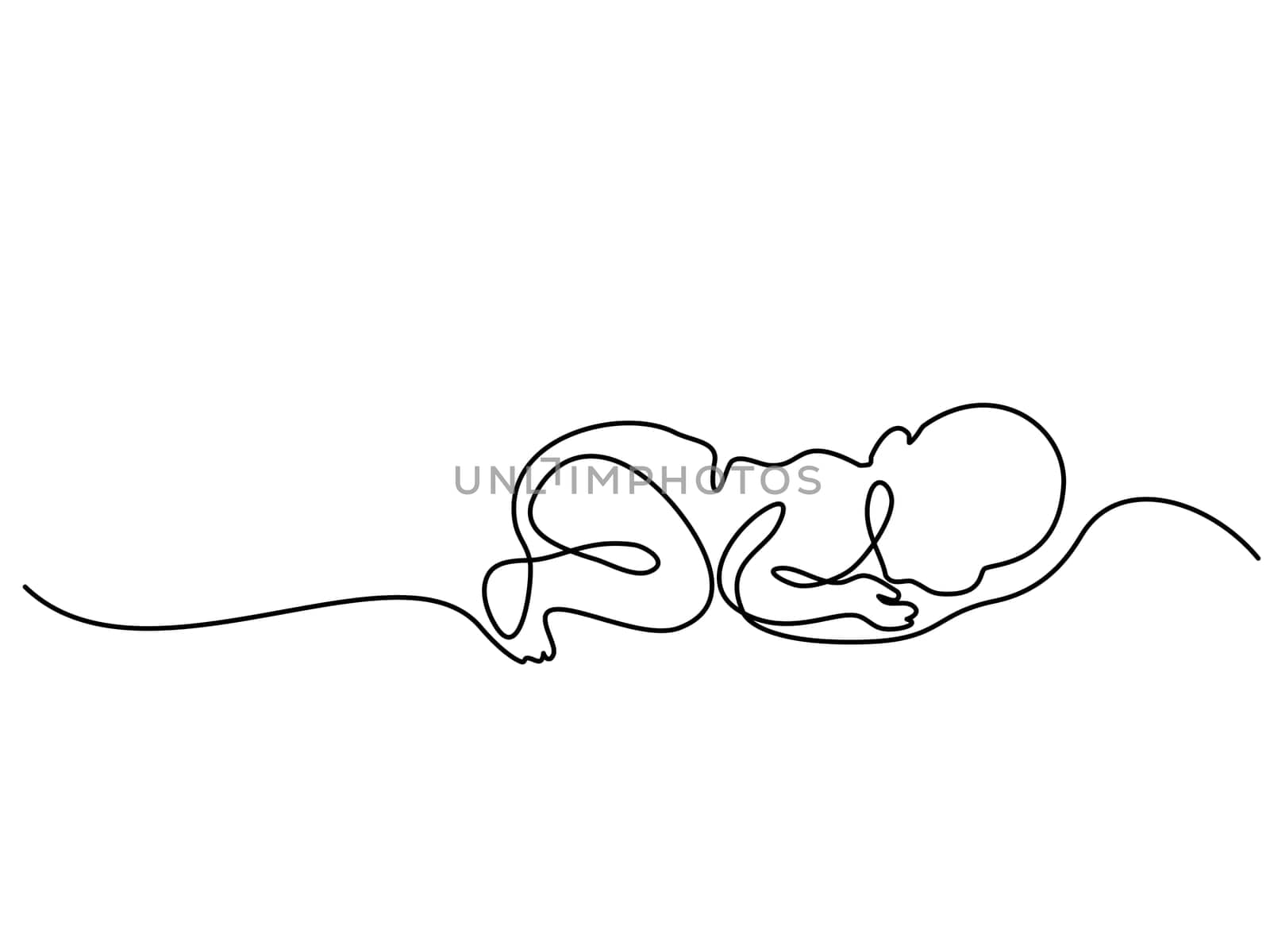 Continuous line drawing. Cute baby is lying on the white background. Vector illustration. Concept for logo, card, banner, poster, flyer