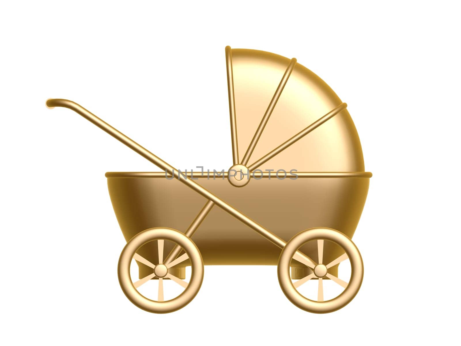 golden baby carriage isolated on white background