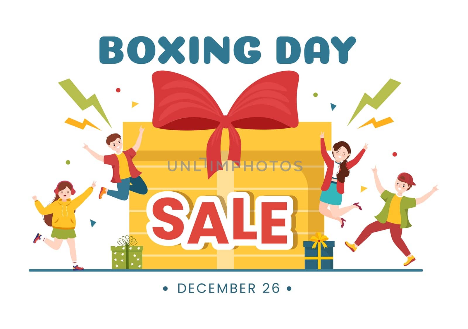 Boxing Day Sale Template Hand Drawn Cartoon Flat Illustration with Glove and Gift Box for Promotion or Shopping Concept