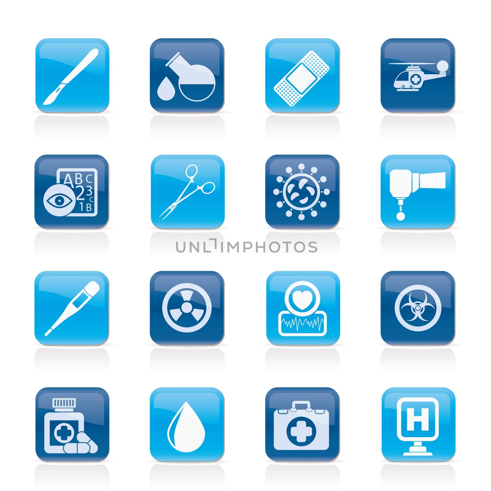 Medicine and hospital equipment icons - vector icon set