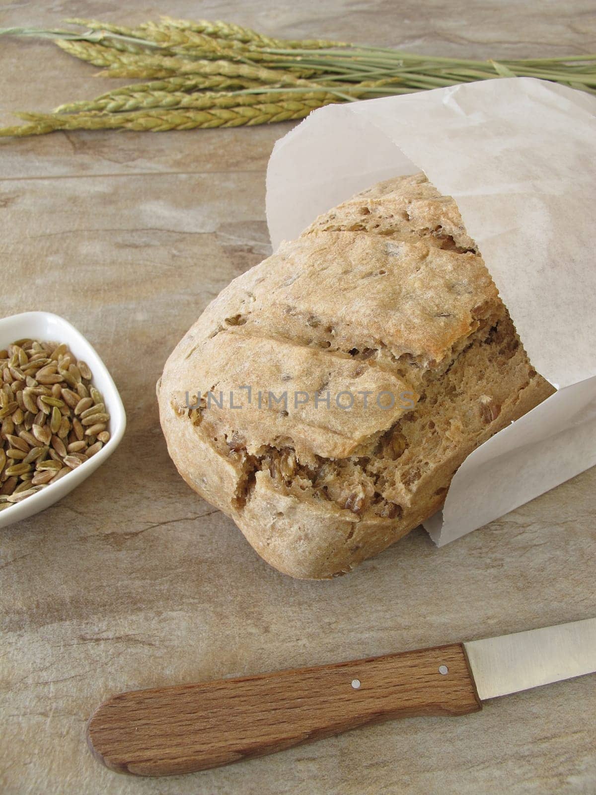 Homemade green seed bread in a butterbread bag