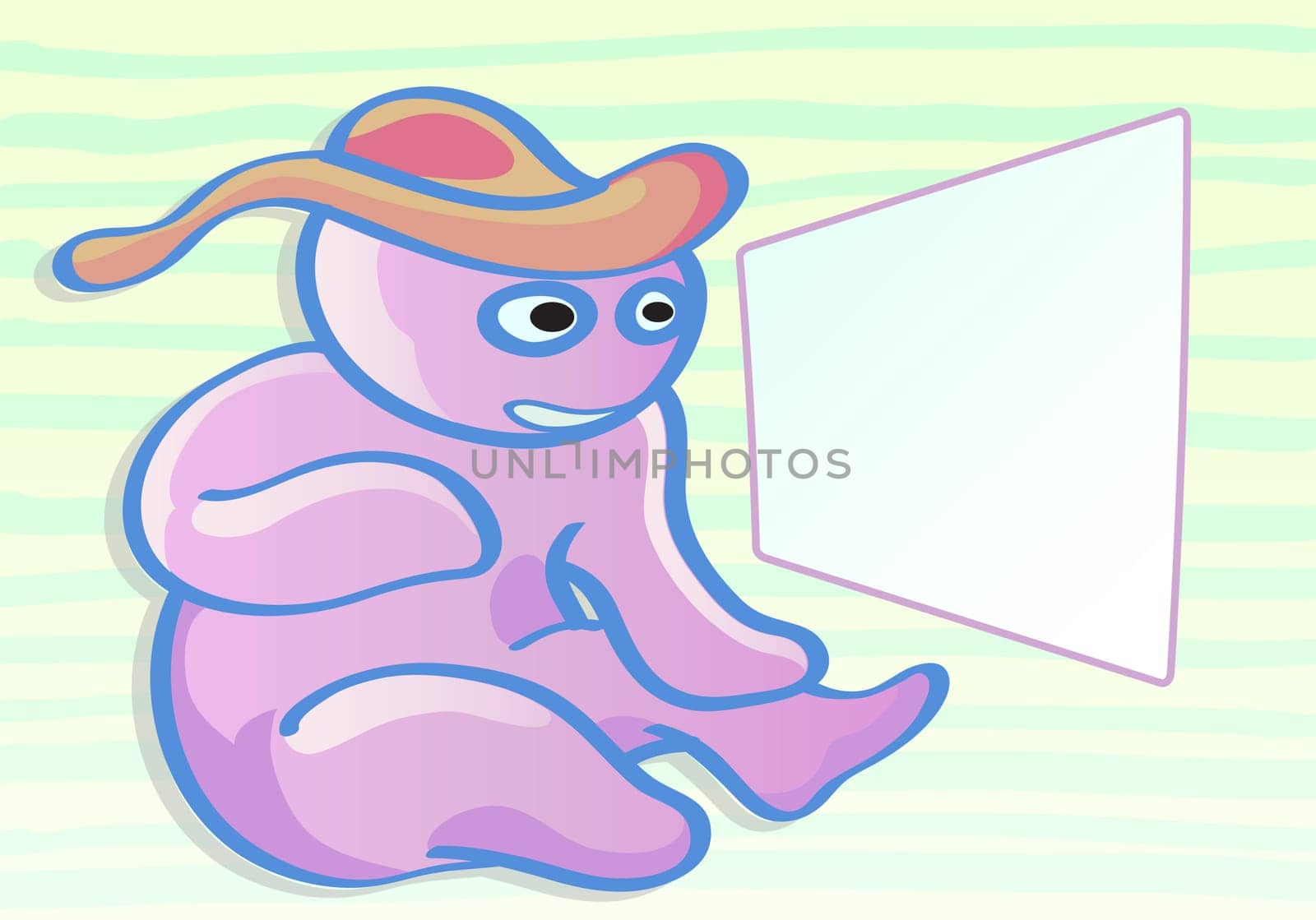 illustration of funny purple doll and blank space for text