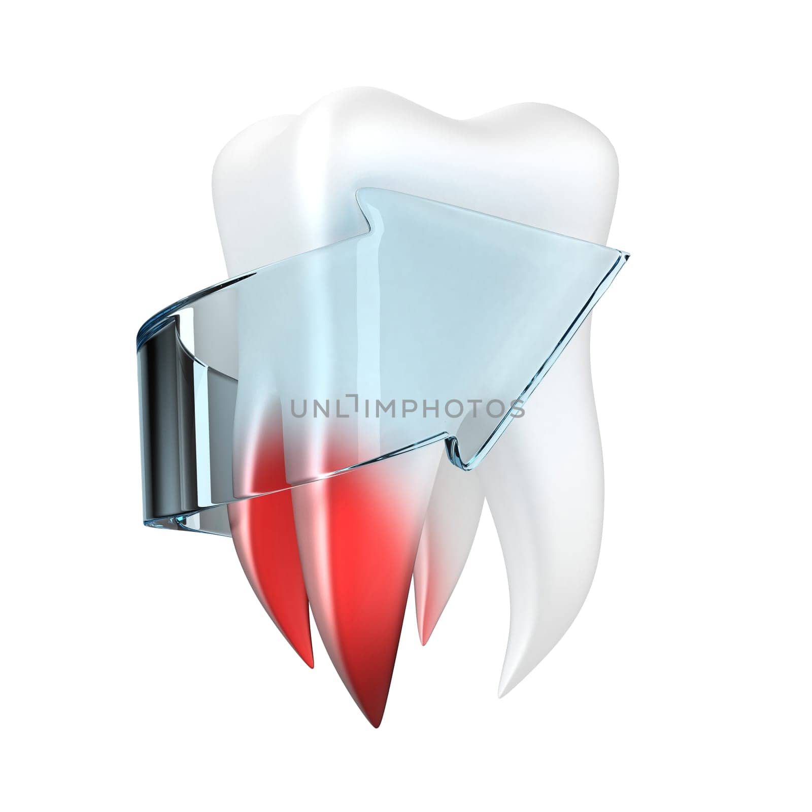 Illustration of painful tooth with a arrow on a white background