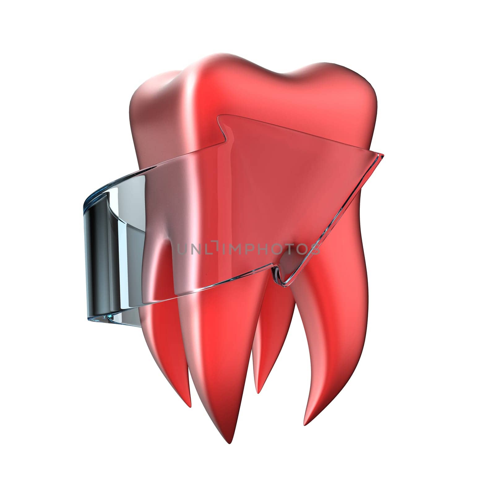 Illustration of painful tooth with a arrow on a white background